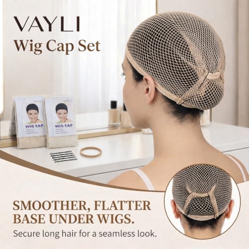 VAYLI Wig Cap Set for Long Hair - 2 Large Breathable Mesh Caps