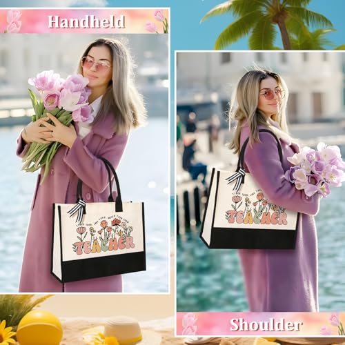 Teacher Appreciation Gifts Tote Bag & Makeup Bag Set for Women - Teacher Bags