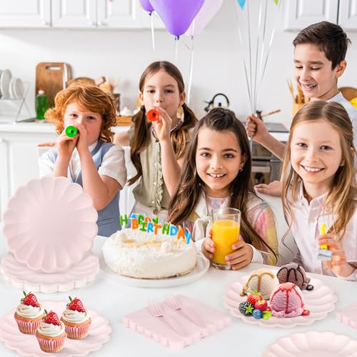 75 Pcs Pink Paper Plates & Napkins Set for 25 Guests - Scalloped Design