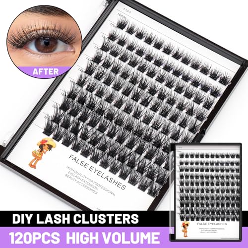 Bodermincer 120 Pcs Black Mixed-Length D Curl Fluffy Lash Clusters for Eyelash Extensions