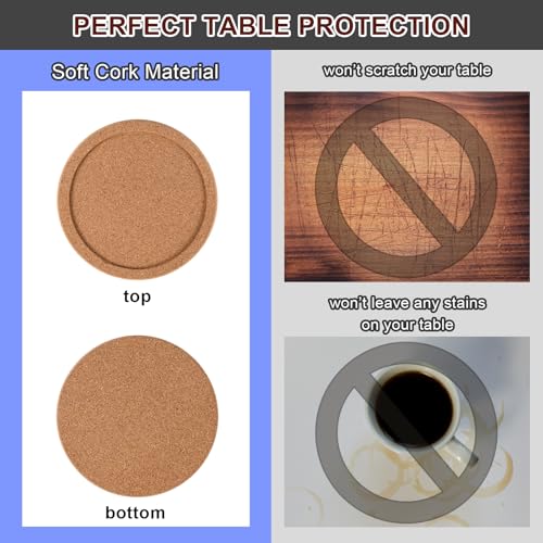 Cork Coasters Set of 8 with Holder - 4" Diameter, Heat Resistant