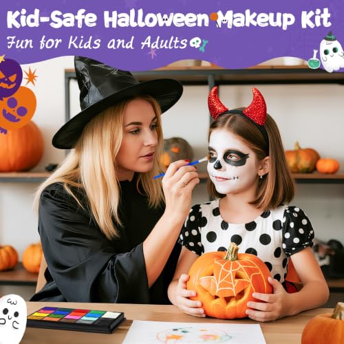 18-Color Face Painting Kit for Kids & Adults with Brushes and Stencils