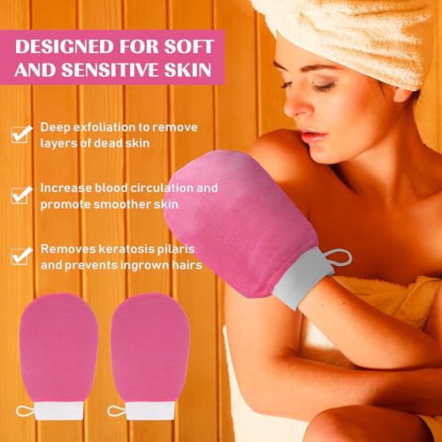FoldTier Rose Red Exfoliating Body Glove 20 Pcs - Deep Skin Scrubber for Men & Women