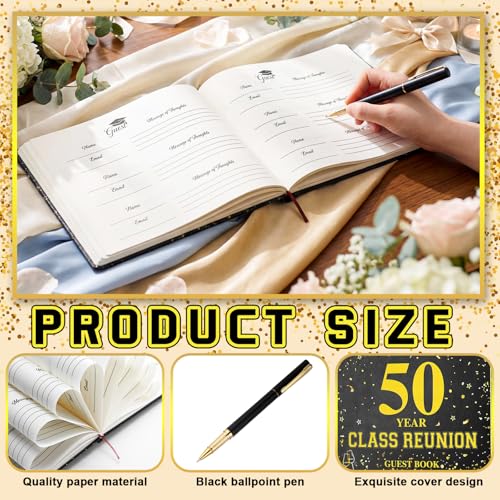 50th High School Reunion Guest Book - Black & Gold 1976 Keepsake