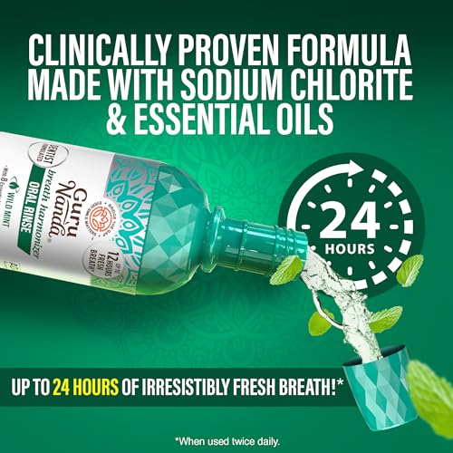 GuruNanda Fresh Breath Mouthwash - 16 oz Pack of 2, Alcohol & Fluoride-Free