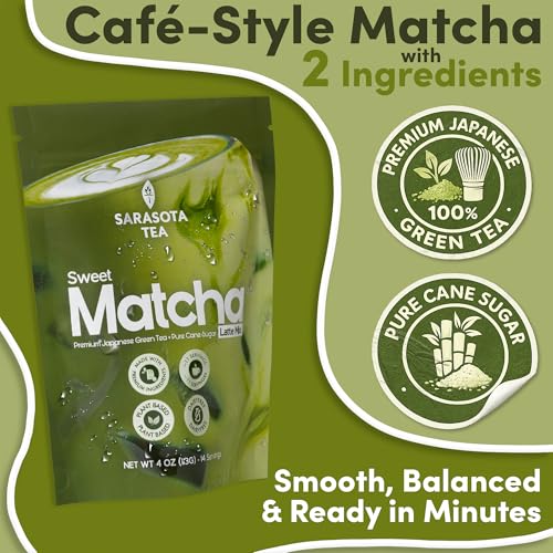 Sweetened Matcha Latte Mix - 4 oz Green Tea Powder for Hot or Iced Drinks
