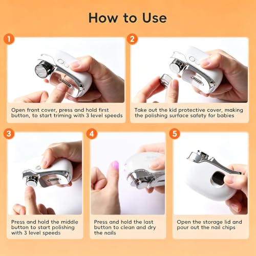 Blissleaf 3-in-1 Electric Nail Clipper for Babies & Adults with LED Light