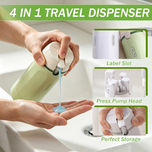 Dyseupl 4-in-1 Travel Dispenser Bottle - TSA Approved, Leakproof, Green
