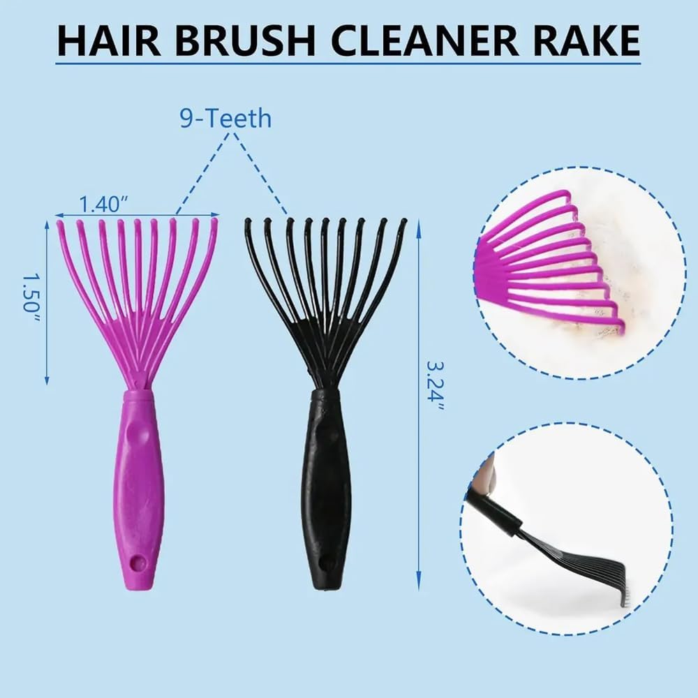 Detangling Hair Cleaner Brush Set - 6 Pcs Hairbrush Cleaning Tool for Normal Hair - Black & Purple