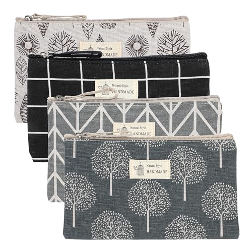 4 Pack Canvas Cosmetic Bags with Zipper - Travel Makeup & Toiletry Organizer for Women