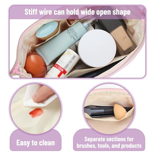 Aesthetic Quilted Makeup Bag for Women - Pink Cosmetic Pouch