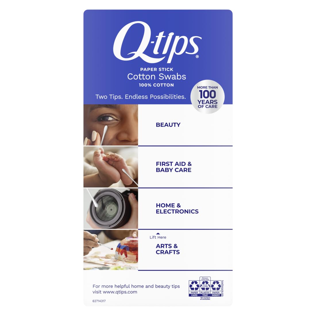 Cotton Swabs - 100% Cotton Q-Tips for Hygiene & Beauty Care | 375 Count