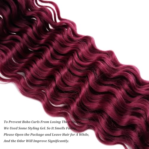 Pre Stretched Burgundy Boho Braiding Hair Extensions - Curly Wavy Crochet Hair for Black Women