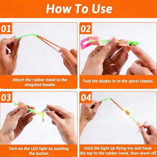 Revanak LED Flying Set - 50 Pcs Slingshot & Glow Helicopters