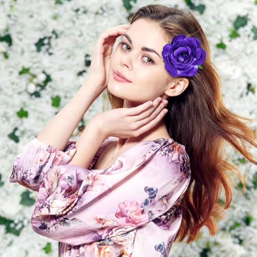 Purple Flower Hair Clips 10cm Alligator Barrettes for Women & Girls - Wedding Party Prom Accessories (Pack of 9)