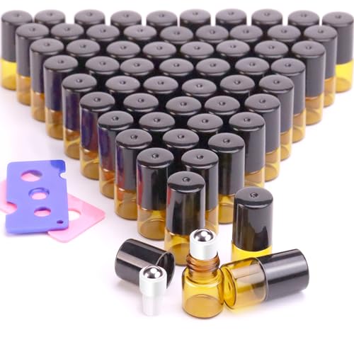 60 Pack 2ml Amber Glass Roll-On Bottles for Essential Oils & Perfume