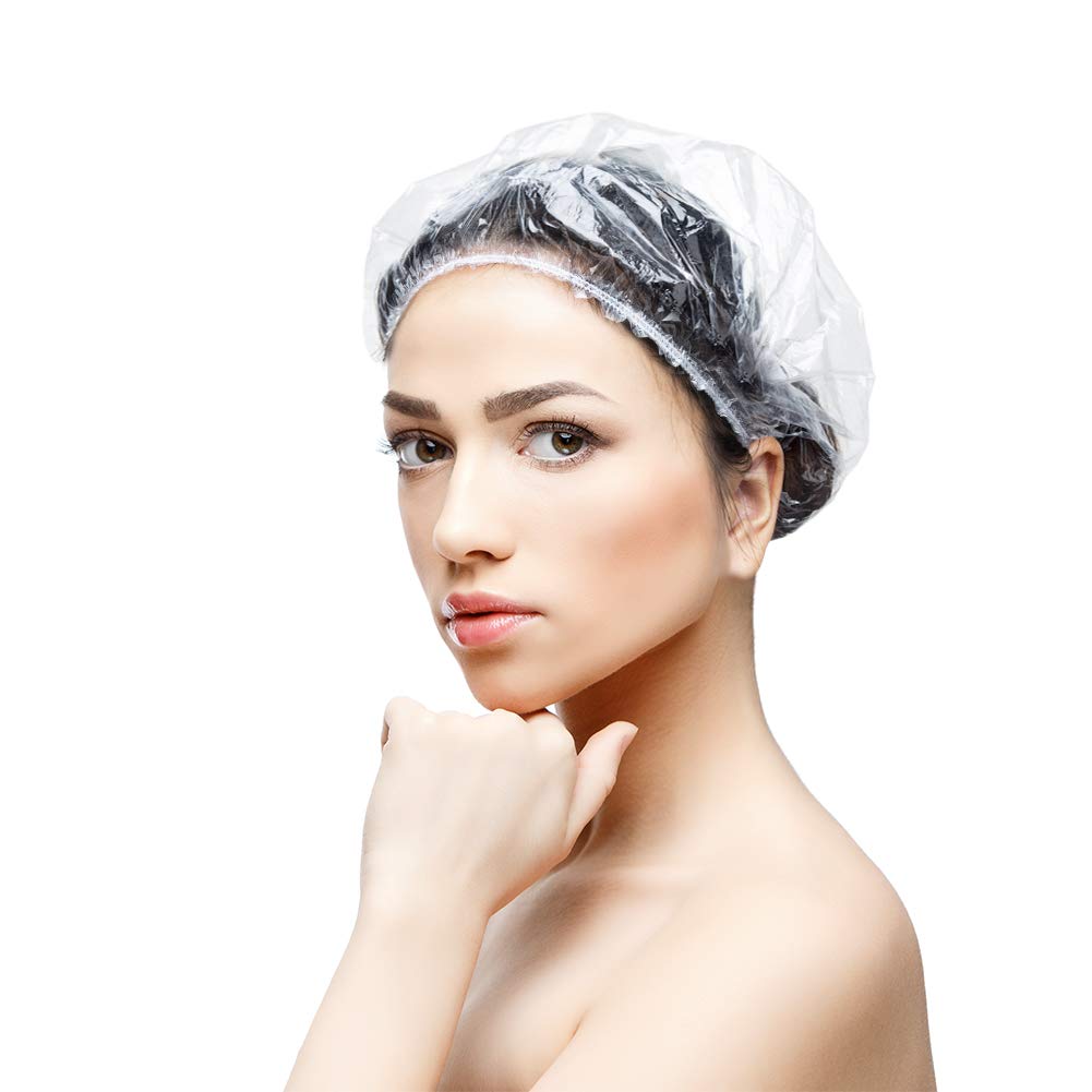 Disposable Shower Caps - 100 Pcs Waterproof Thick Elastic Bath Caps | Clear Hair Covers for Spa, Home, Salon, Travel (18.1")