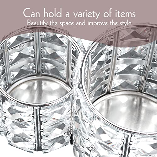 LUEXBOX Silver Crystal Makeup Brush Holder - 2-Compartment Vanity Organizer