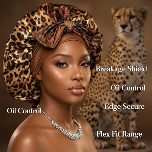 Brown Double Layer Silk Satin Sleeping Bonnet for Hair Protection & Moisture Retention