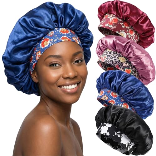 4 Pack Satin Sleep Bonnet for Hair Protection & Moisture Retention