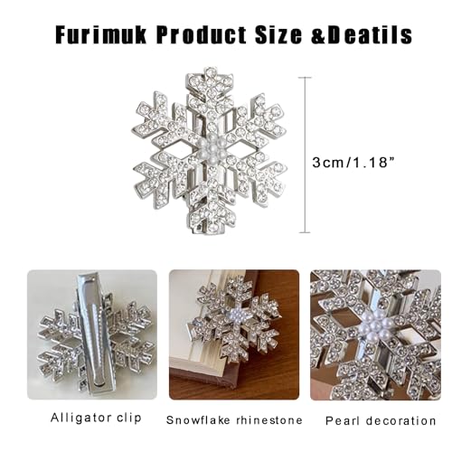 Sparkly Rhinestone Snowflake Hair Clips - 8 Metal Barrettes for Christmas