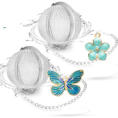 Stainless Steel Tea Infusers Set of 2 with Butterfly & Flower Charms