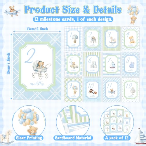 Monthly Milestone Cards for Baby Boys - Watercolor Design Set