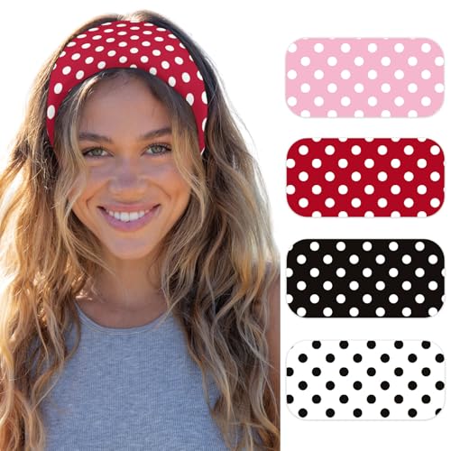 SENMAY Women's Polka Dot Fabric Headbands 3-Pack Wide Stretch Hair Accessories