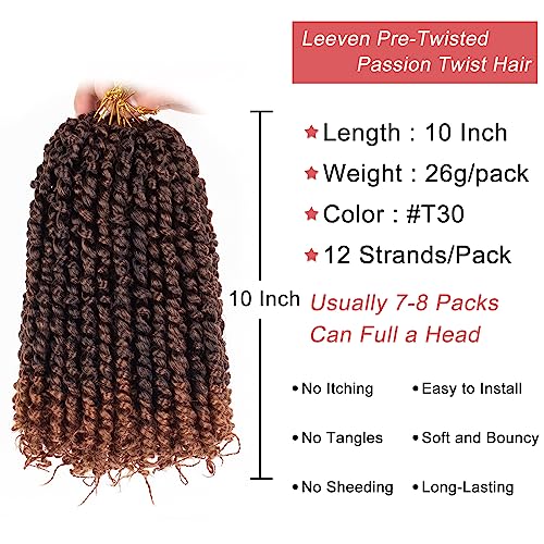Leeven 10 Inch Pre-Twisted Passion Twist Hair Extensions - 8 Packs Ombre Brown #T30