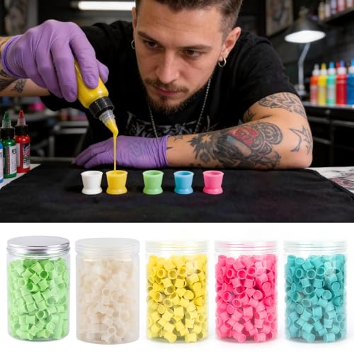 Disposable Silicone Tattoo Ink Cups 300pcs - Safe, Flexible Pigment Caps for Eyebrow, Lip & Eye Tattoos