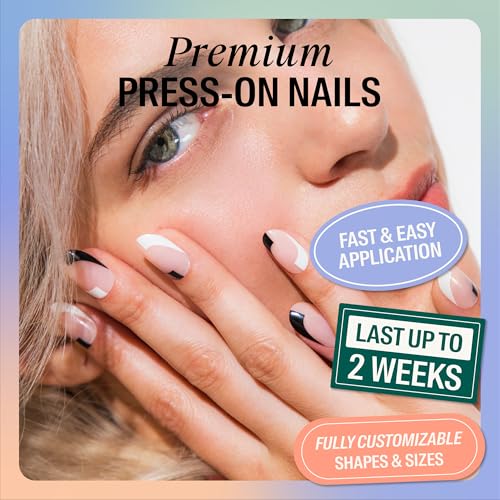 Chill Tips Press-On Nails Kit Black Tie Affair - Oval, Reusable, Up to 2 Weeks