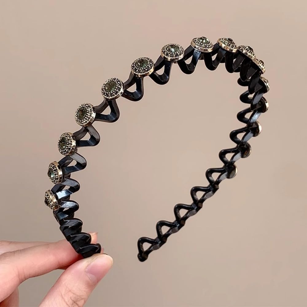Women Wave Hair Hoops Braided Tools Rhinestone Flower With Toothed Headband Artifact for Tidying Broken Hair