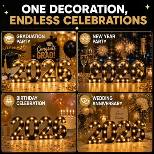 2026 LED Marquee Night Light Sign - Battery Operated Decorative Number for Parties & Celebrations
