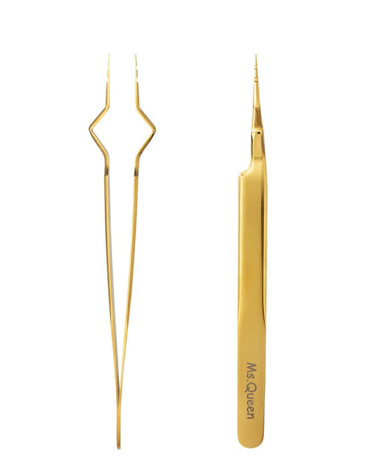 Ms.Queen Isolation Tweezers for Eyelash Extensions,V-Groove Design Precision Tips Isolation Eye Lash Tweezers,Easy to Use Application Tools for Lash Artist,Gold