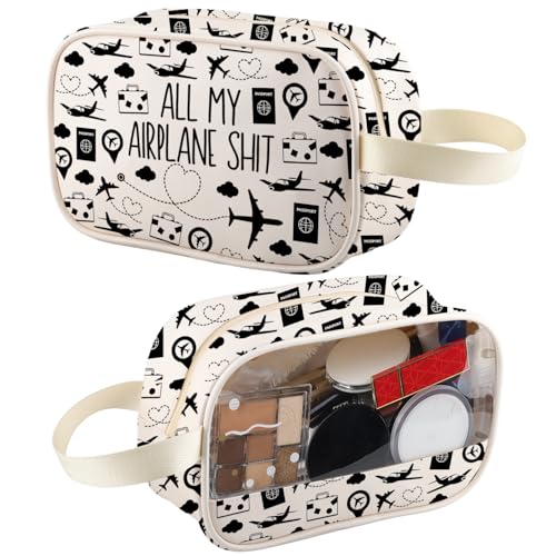 All My Airplane Sh*t Travel Makeup Bag - Cotton Linen Cosmetic Pouch