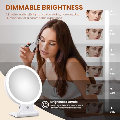 Tubbede Makeup Mirror with Light, 1X/30X Magnification, 3 Color Modes, Rechargeable Grey