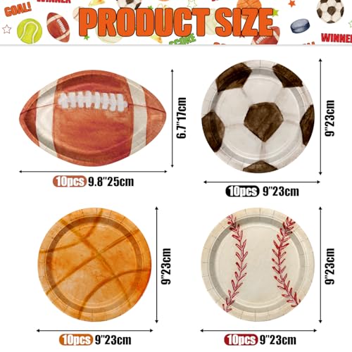40Pcs Sports Birthday Party Plates Set - Football, Soccer, Basketball & Baseball