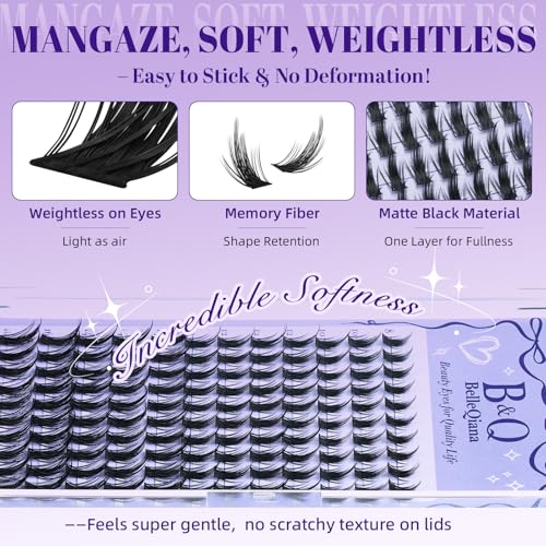 BelleQiana Manga Lash Clusters 120PCS - Spiky & Wispy Cat Eye DIY Eyelash Extensions - Model Mangaze 01