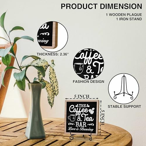 Wooden Coffee & Tea Bar Decor Sign with Stand - 5x5 Inches