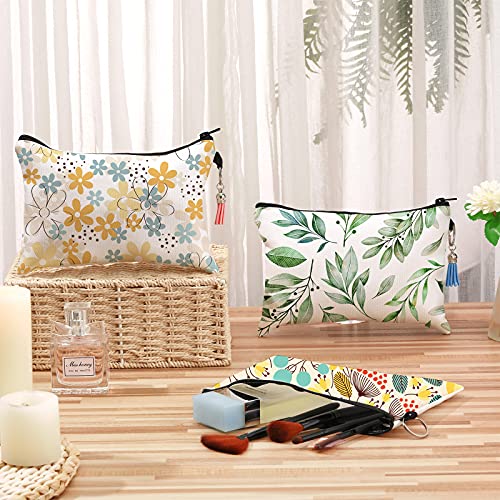 Customizable Sublimation Makeup Bags Set - Canvas Cosmetic Pouches with Tassels & Keychains, 8 Pack