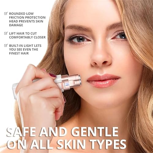 Portable 2-in-1 Facial Shaver,Type-C Rechargeable Women Shaver, Women Eyebrow Trimmer with Built-in LED Light. (Champagne Gold)