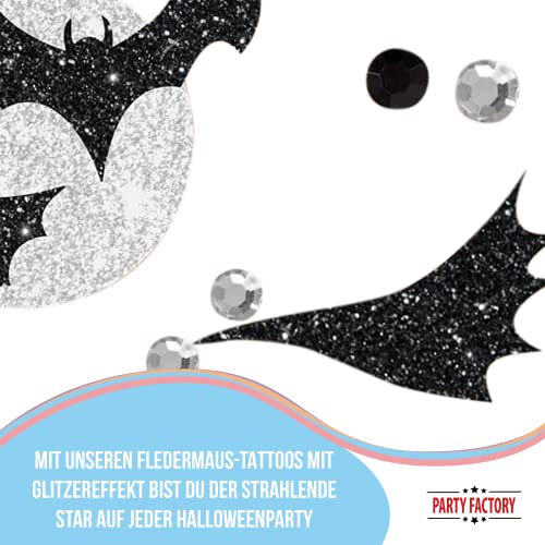 Party Factory Bat Face Glitter Tattoo Set for Halloween & Carnival, Kids & Adults, Bats Variation