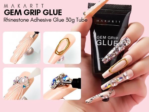 Makartt No Wipe Rhinestone Glue - Super Strong Nail Charm Gel for 3D Nail Art | 30G Bling Adhesive