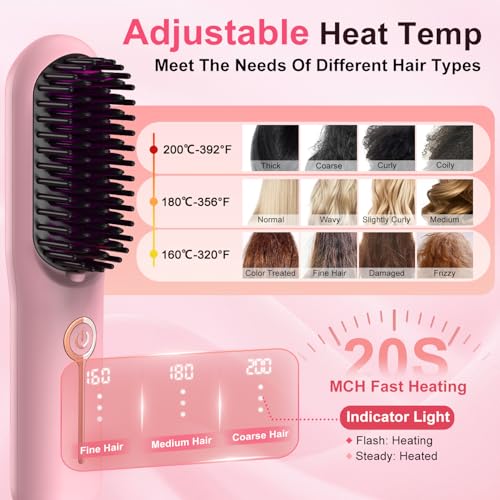 ZDXBO Cordless Hair Straightener Brush, Rechargeable Ionic Styling Comb