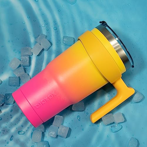 BJPKPK 30 oz Insulated Tumbler with Handle & Straw - Pink Yellow Rose