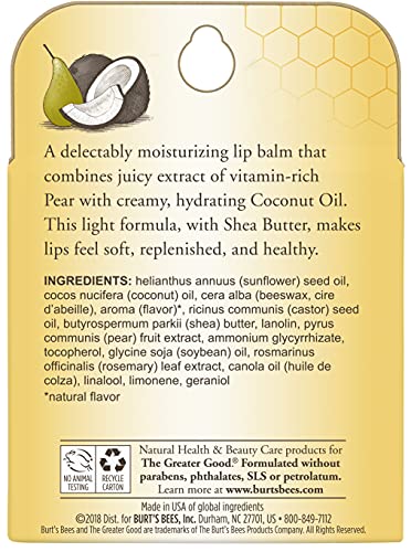 Burt's Bees 100% Natural Moisturizing Lip Balm, Coconut & Pear, 4 Tubes