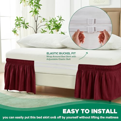 Burgundy Wrap Around Bed Skirt for Twin & Twin XL Beds - 18" Drop