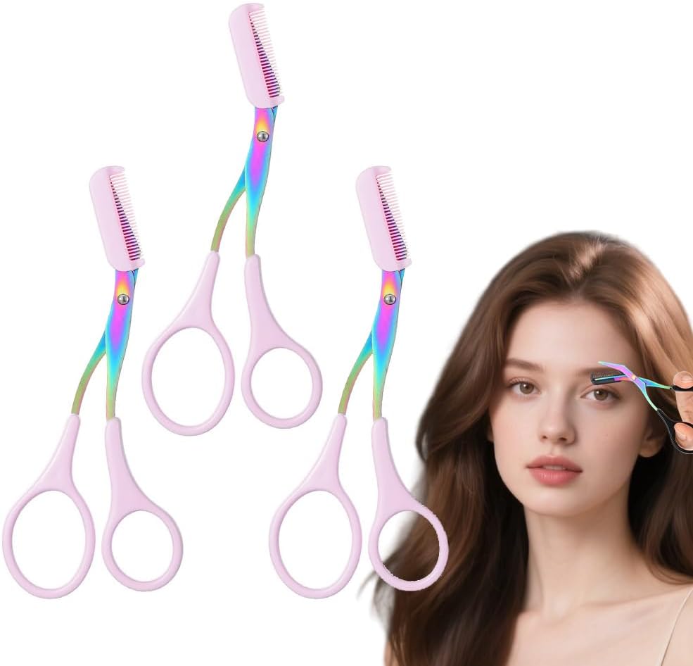 Eyebrow Trimmer Scissors - 2-in-1 Precision Stainless Steel Grooming Tool | Portable Black Eyebrow Cutter for Men & Women