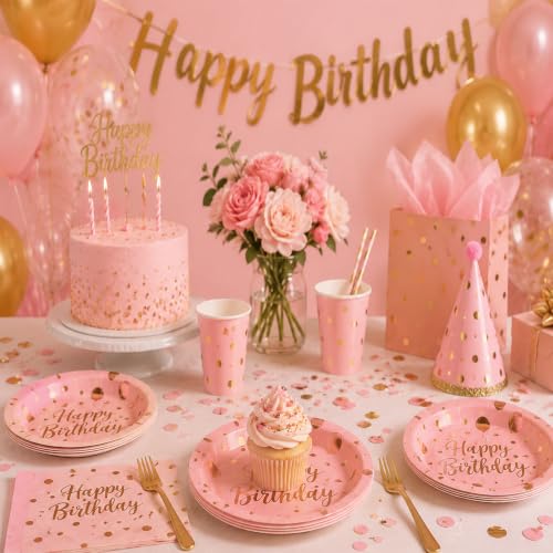 Pink & Gold Polka Dot Paper Plates - 7" | 50ct Party Supply