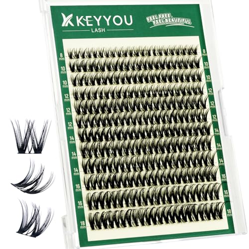 KEYYOU Flora Lash Clusters Flaunt Eyelash Clusters D Curl Cluster Eyelash Extensions 8-18mix False Eyelashes 132pcs Classic Wispy Natural Lash Cluster with Spikes£¨F01£©